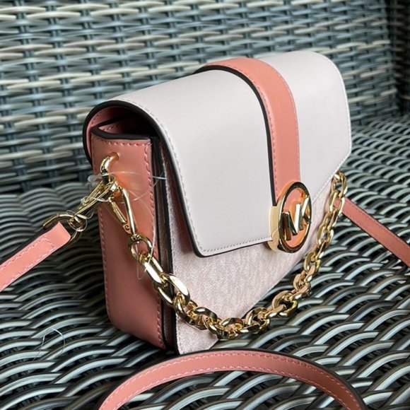 Michael Kors Carmen Small Monogram Flap Crossbody Sherbert Color - Picture 2 of 16